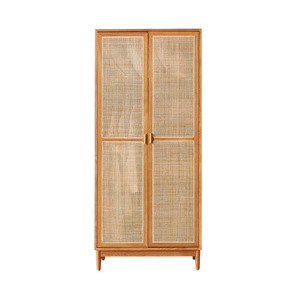 Modern Natural Large Capacity Wooden <strong>Wardrobe</strong> with <strong>Wicker</strong> Doors Foldable and Suitable for Bedroom Storage - Product Image 1