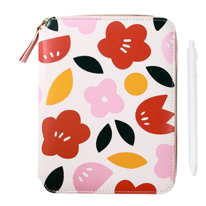 Cuaderno de cuero PU con estampado de flores y cremallera, bonito diario B6 2022, listo para enviar, con bolígrafo - Product Image 2