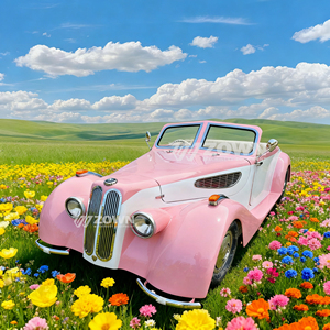 Voiture électrique vintage de luxe rose à toit ouvert, intérieur en cuir premium, idéale pour les mariages, les séances photo, les défilés de mariées et les événements. - Product Image 6