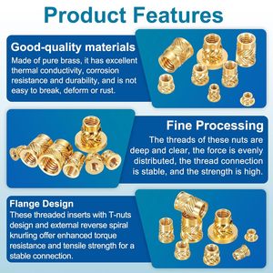 Inserts filetés à sertir thermiquement en laiton, métriques, à corps moleté, type écrou en T, filetage femelle, M4-M10, classe 4.8 6.8, droite - Product Image 2