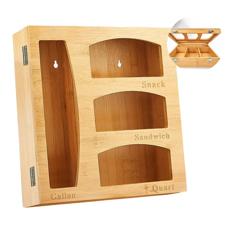 Hot Sale premium natural bamboo storage box ziplock bag storage organizer for kitchen plastic 4 piece