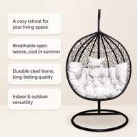 Fauteuil suspendu en forme d'œuf, style minimaliste moderne, en rotin PE écologique, structure durable, forme ovale.