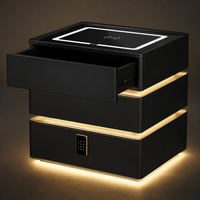 Table de chevet intelligente moderne pour chambre à coucher avec lampe LED flottante 3 couleurs, charge sans fil et USB, haut-parleur Bluetooth et verrouillage