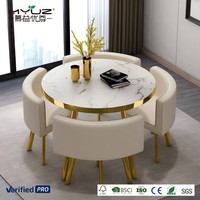 Table à manger ronde de luxe très vendue avec chaises en métal et plateau en MDF pour salon, restaurant, bar, bureau - 1 table et 4 chaises