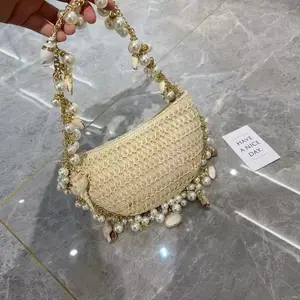 Chengfei sac de plage et papier tissé corde de paille coquille sac de paille décoration pour dame vacances d'été