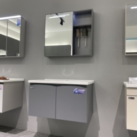 WJL Nouveau design moderne, miroir éclairé anti-humidité, lavabo mural en acier inoxydable et céramique, meuble de salle de bain gris