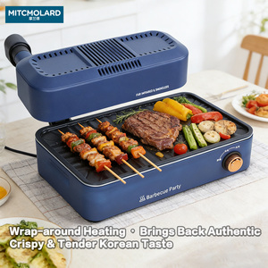 <b>Smokeless</b> Far-Infrared <b>BBQ</b> Grill, 1390W 3D Electric Indoor Grill with 360° Auto Rotating Non-Stick Plate, LCD Touch Control & Oi - Product Image 1