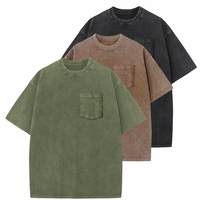 T-shirt en coton à fibres longues 230 g/m² épais avec poche, pour homme, style vintage délavé, coupe oversize à épaules tombantes, logo personnalisé, OEM, vente en gros
