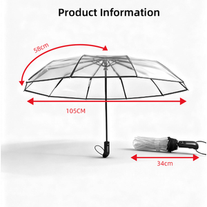 Parapluie pliant transparent en PVC, motif dessin animé, 21 pouces, portable, pour enfants, protection contre la pluie - Product Image 5
