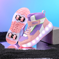 Nouvelles Baskets à Roulettes LED pour Enfants, Rechargeables par USB, à Tige Mi-Haute, avec Roues Rétractables