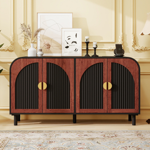 Vintage Arched Sideboard Cabinet With Gold Half Moon Handle MDF Storage Cabinet Adjustable Shelves Solid Wood Center - Product Image 1