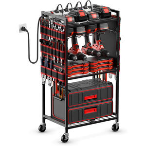 Chariot d'organisation d'outils électriques portable multifonctionnel et robuste, station de charge, rangement pour batteries, multiprise à 8 prises, étagère de rangement - Product Image 1