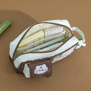 Étui à crayons Kawaii Lucky Cat Clover, grande capacité, sac à stylos en toile multicouche, pochette de rangement portable pour papeterie d'étudiant - Product Image 4