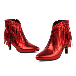 Botines Negros de Tacón de Aguja con Punta Fina, Decoración de Borlas y Lentejuelas, Cierre de Cremallera, Tendencia de Moda, Envío Directo - Product Image 3
