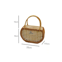 Tas Keranjang Belanja Rotan Gaya Prancis Buatan Tangan untuk Wanita, Tas Rotan Bambu Vietnam Grosir Tas Rotan