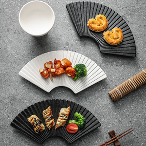 Fan Shaped <b>Ceramic</b> Sushi <b>Plate</b> Porcelain Dessert Serving Dish Irregular Tableware for Restaurant Party - Product Image 5