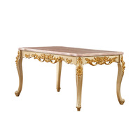 Ensemble de table à manger en teck doré sculpté de style européen, meubles de salle à manger rectangulaires modernes et luxueux