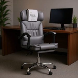 Siwang <b>Massage</b> Office <b>Chair</b> Gray PU Leather Adjustable Armrest Executive <b>Chair</b> Chrome Base Swivel <b>Desk</b> <b>Chair</b> - Product Image 2
