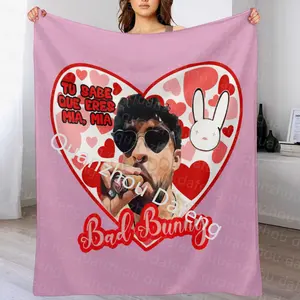 2024 Hot Style Wholesale Custom Cheap Price Cartoon Bad Bunny Travel Velveteen Plush Winter Home Valentines Blankets