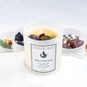 Großhandel erstellen Sie Ihre eigenen Bio-Aroma therapie Kerzen Kristall Luxus benutzer definierte Holz Docht Duft kerze mit Gläsern Kristalle