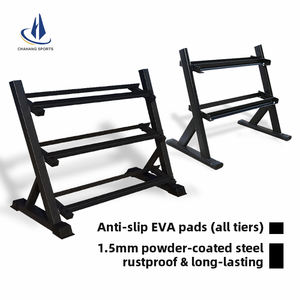 Wholesale Gym Fitness Equipment High-end Adjustable 3 Tier 15 Pair Triangle <strong>Hex</strong> Rubber <strong>Dumbbell</strong> <strong>Set</strong> <strong>Rack</strong> - Product Image 3