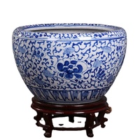 Grand pot de fleurs traditionnel en porcelaine de Jingdezhen, style ferme, avec glaçure craquelée bleu et blanc, pour intérieur et extérieur