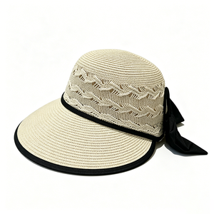 Women's Floppy Curved Brim <b>Straw</b> Sun <b>Hat</b> with Bow, Hollow Woven Summer Beach <b>Hat</b>, UPF50+ Anti-UV Travel Cap Outdoor Daily Wear - Product Image 6