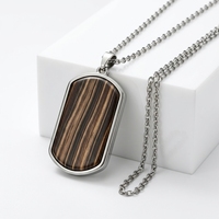 Collier pour homme en marbre veiné de bois naturel Obama, pendentif en acier inoxydable 316L avec incrustation de pierre, bijoux