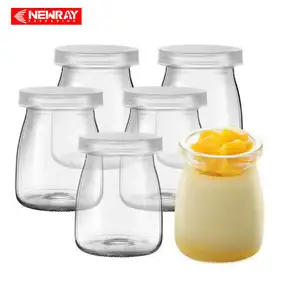 Großhandel 100ml Runde leere Vorrats behälter Milch pudding Flasche Glas Joghurt Gläser mit Kunststoff deckel