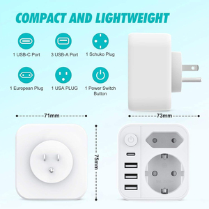Germany to Japan Travel <b>Adapter</b> 4 USB (2 <b>Type</b>-<b>C</b>) 2-Port Schuko <b>Plug</b> for Mobile Phone White - Product Image 2