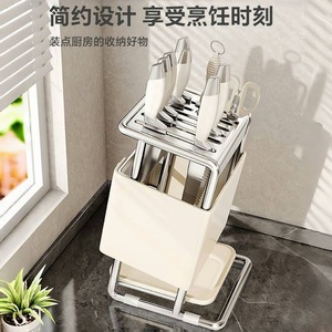 Portacuchillos de acero inoxidable, 10 piezas, bloque giratorio para cuchillos con escurridor, para almacenamiento en encimera de cocina. - Product Image 4