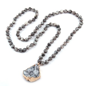 ผู้หญิง 8mm หินธรรมชาติ Aqua Dot สร้อยคอยาว Knotted ไม่สม่ำเสมอ Druzy จี้สร้อยคอ - Product Image 1