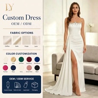 Fabricante de Vestidos de Noche al por Mayor Personalizados con Cuentas, sin Tirantes, Fruncidos y con Abertura Alta