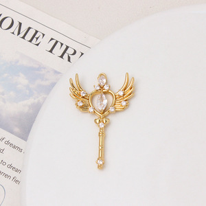 18K Gold-Plated Brass <strong>Magic</strong> Wand Key Cross Pendant with Zircon Heart <strong>Charm</strong> for DIY <strong>Bracelet</strong> Necklace - Product Image 6
