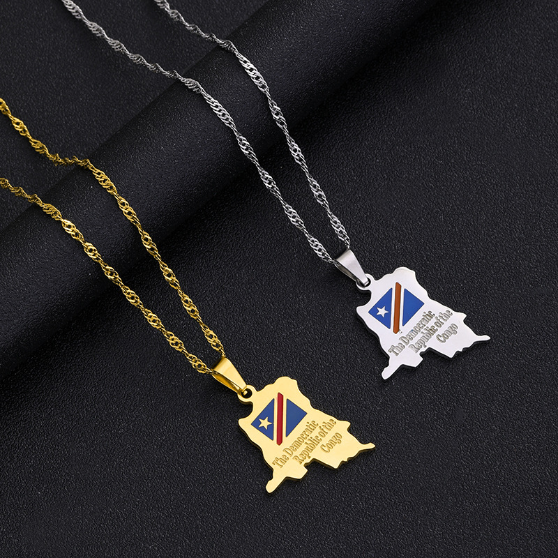 Collier Pendentif Carte De La Jamaïque – Acier Inoxydable Doré, Pour Hommes Et Femmes, Style Voyage