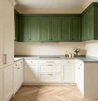 Cuisine modulaire sur mesure, prix d'usine, armoires de cuisine vertes, ensemble d'armoires de cuisine modernes, design français, armoires de cuisine en bois massif
