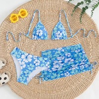 Ensemble 3 pièces pour filles : Maillot de bain taille haute à fleurs et jupe de plage pour filles de 8 à 14 ans – Distributeur de maillots de bain et bikinis