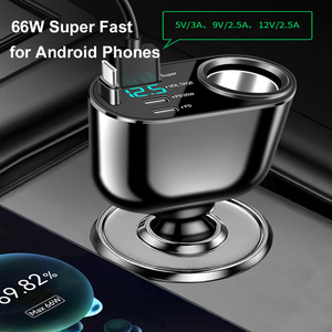Adaptador de cargador de coche USB C multipuerto con pantalla de voltaje Cable retráctil Carga súper rápida Productos de envío directo 2024 - Product Image 6