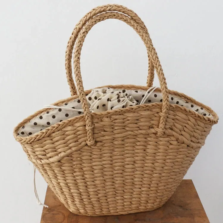 Fashion Rattan Women Handbags Wicker Woven Lady Shoulder Bags Summer Beach Straw Bag Large Capacity Totes Dot Big Baskets Purses