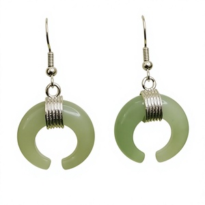 Green Copper Alloy Earring Set <b>Moon</b> Shape Cut Carved Fashion Jewellery Love Style Wedding Gift From Gujarat - Product Image 1