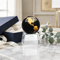 Trophée globe terrestre en cristal K9 personnalisé, base facettée personnalisée, cadeau de reconnaissance d'entreprise en gros
