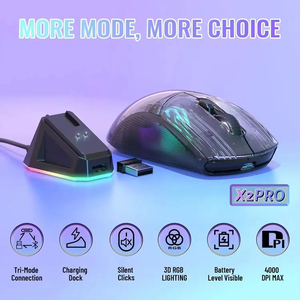 Ratón Inalámbrico para Juegos Attack Shark X2 Pro Tri Mode, Carcasa Transparente, Sensor PAW3212, 4000 DPI, Carga Magnética - Product Image 5