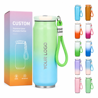 Bouteille d'eau portable isotherme en acier inoxydable 304 de 16 oz, personnalisée, avec couvercle et sangle, motif dégradé de canette de cola, idéale pour les cadeaux