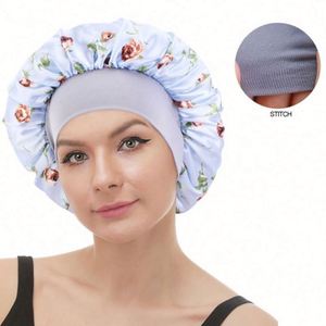 Bonnet en satin à large bande imprimé fleurs roses – Bonnet de nuit pour femme, idéal pour les voyages et les soirées, cadeau pour petite amie, toutes saisons - Product Image 1