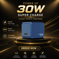 Chargeur rapide GaN haute efficacité 30W avec port Type-C PD3.1 et QC3.0, sortie 2A pour utilisation sur ordinateur de bureau et téléphones mobiles, design ignifuge