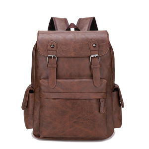 Retro Men's PU <b>Backpack</b> Dark <b>Brown</b> Medium Size Covered Bag For Business Casual Outdoor Use - Product Image 1