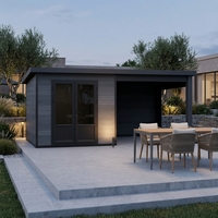 Caseta de Jardín Moderna Serie D de Fácil Instalación, Fabricada en Madera WPC y Acero, para Exteriores, con Vidrio Resistente a Impactos
