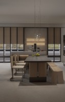 Îlot de cuisine italien de luxe moderne avec comptoir en quartz artificiel et ensemble complet d'armoires de cuisine en bois pour appartement, avec charnières