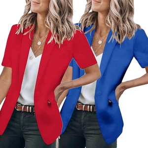 Dames Blazers Met Korte Mouwen Sjaalkraag Vest Zomer Open Voorwerk Kantoorjack Dames Tops Witte <span class=keywords><strong>Blazer</strong></span> - Product Image 1