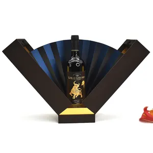 Customized luxury cardboard double door creative folding fan shape wine champagne red wine packaging box gift box